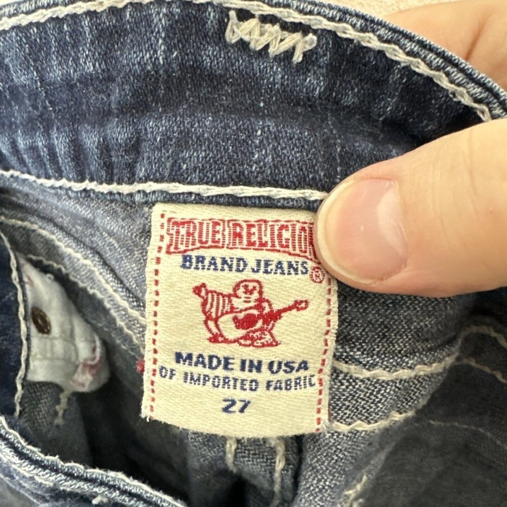 True Religion Julie Big T Woman 27X34 Skinny Stretch Blue Jeans Flap Pocket EUC - Picture 6 of 8